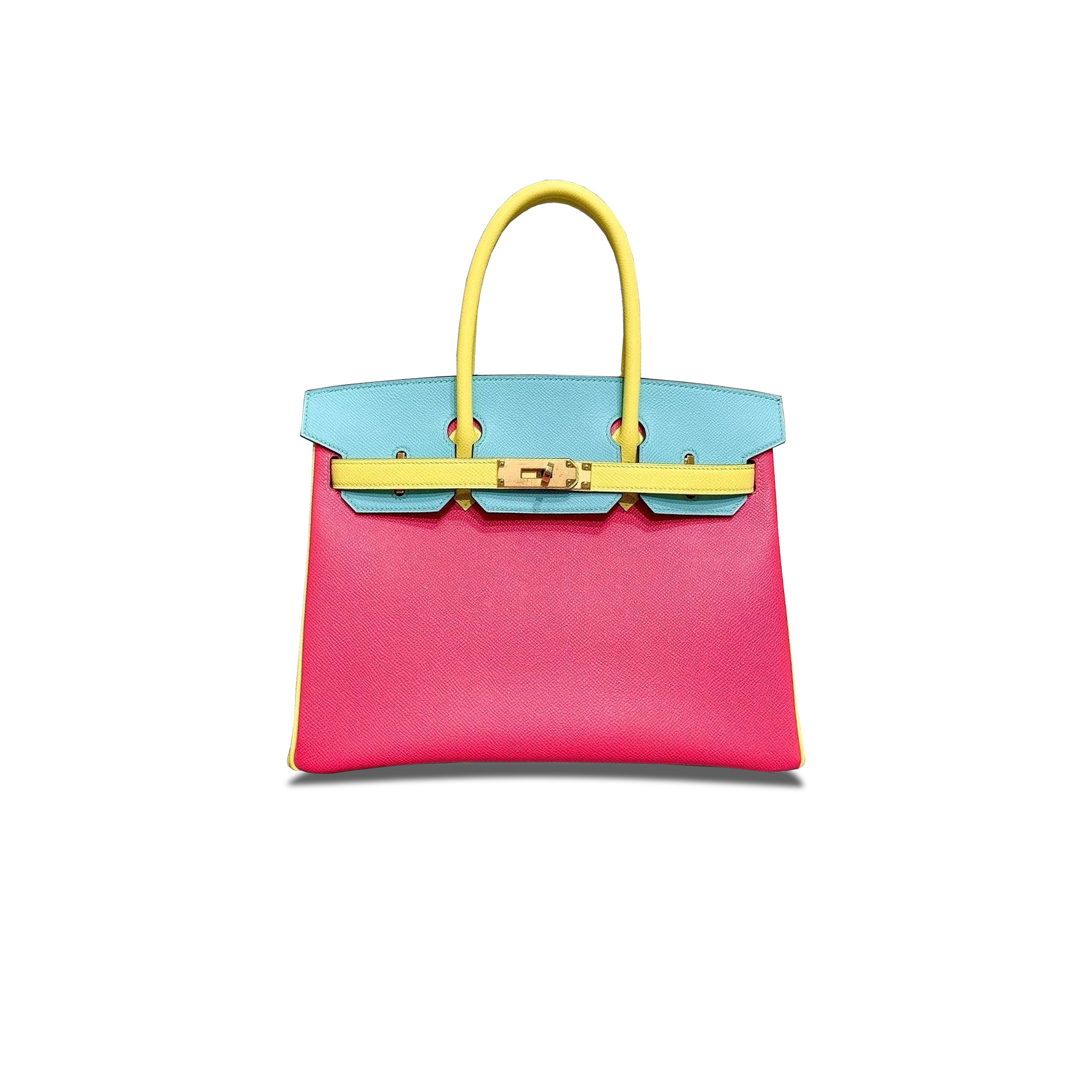 HERMÈS MASTER BIRKIN 30 EPSOM ROSE RED MACARON WITH LEMON YELLOW GOLD BUCKLE H028369CK23 (30*23*15cm)